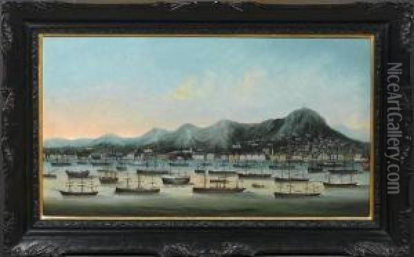 Hong Kong Harbour, Victoria And The Peak Oil Painting - You Qua