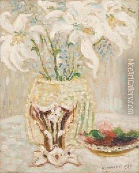 Vase Fleuri De Lys Oil Painting - Louis Thevenet