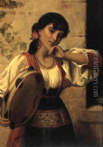 A Neapolitan Dancer Oil Painting - John Bagnold Burgess