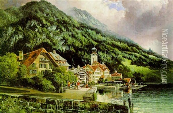 Der Rhigi Vom Hotel Garten Aus Gesehen, Weggis Schweiz Oil Painting - Henry Valter