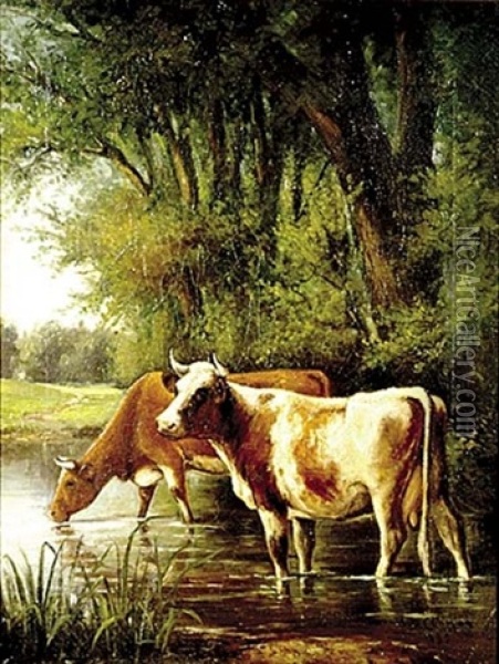 Cows At The Water Oil Painting - Delbert Dana Coombs