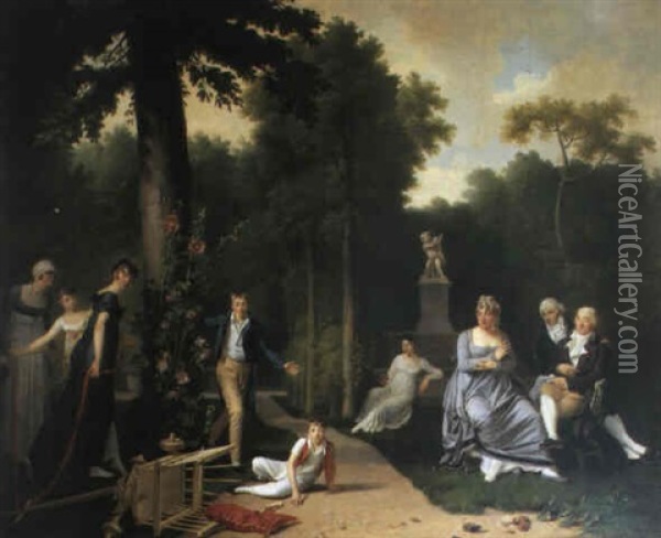 Portrait De La Famille Du Comte Jacques Duchatel Ou Le      Chariot Brise Oil Painting - Constant-Joseph Desbordes