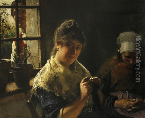 The Suitor Oil Painting - Evariste Carpentier
