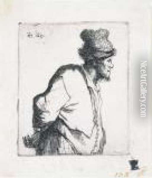 Peasant With His Hands Behind His Back (b., Holl.135; H.69; Bb.31-m) Oil Painting - Rembrandt Van Rijn