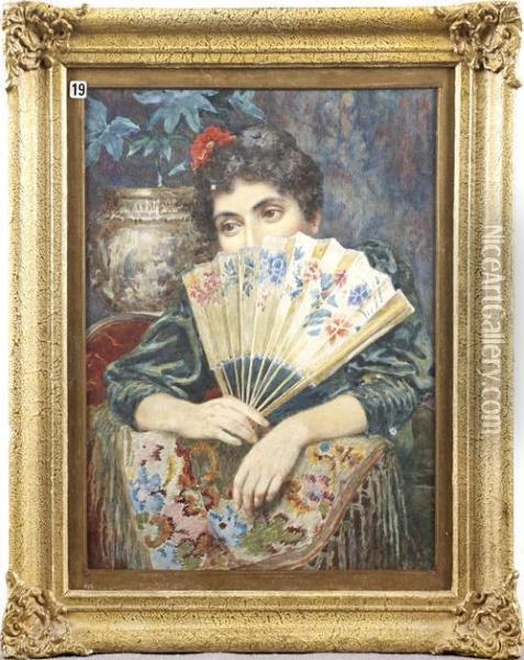 Spanish Girl With Fan Oil Painting - George Brown
