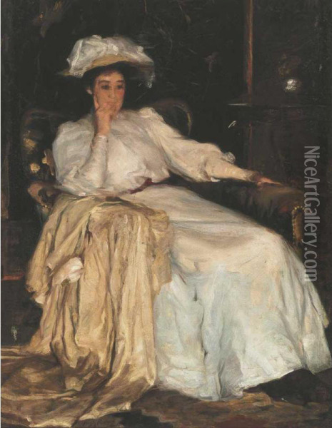 Woman In White Oil Painting - Hugh Ramsay