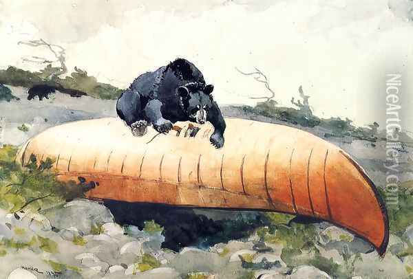 Bear and Canoe Oil Painting - Winslow Homer