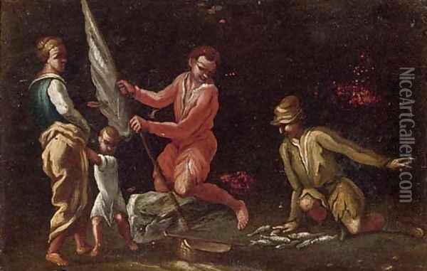 Fisherman with their catch Oil Painting - Giuseppe Maria Crespi