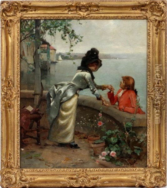 Young Lovers Oil Painting - Emile Auguste Pinchart