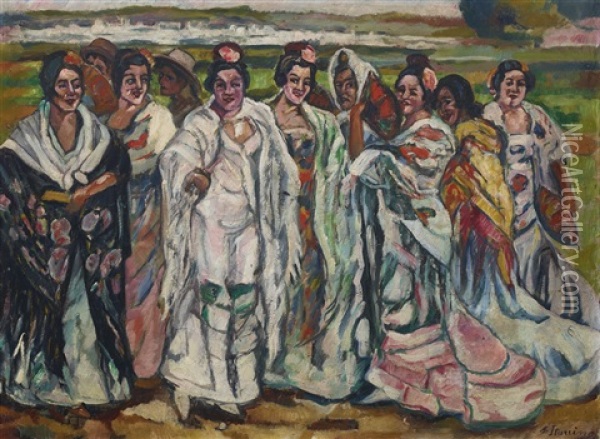 Chulas (women In The Countryside) Oil Painting - Francisco Gonzales de Itturrino