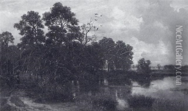 Abendliche Uferlandschaft Oil Painting - Franz Horadam