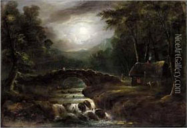 Moonlit River Landscape Oil Painting - Sebastian Pether