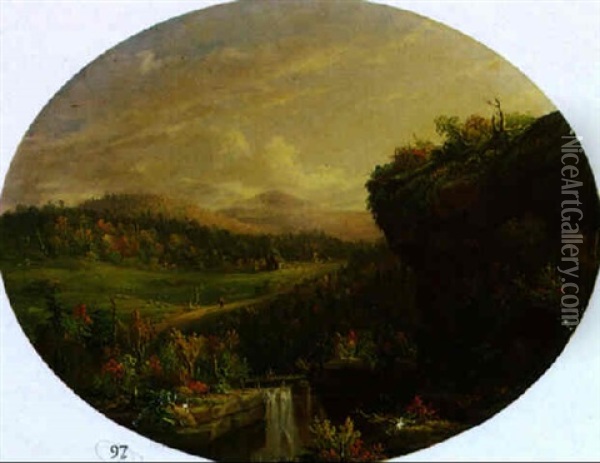 Mountain Landscape With Cataract Oil Painting - Thomas Cole