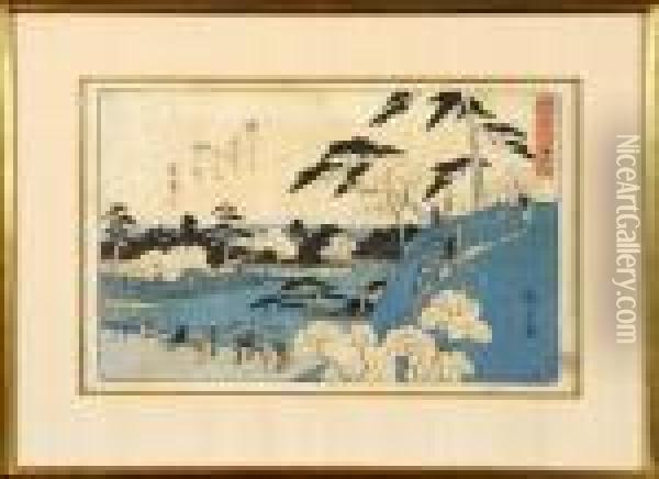 Paysage Anime Oil Painting - Utagawa or Ando Hiroshige