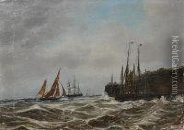 Seascape Oil Painting - William A. Thornley Or Thornber