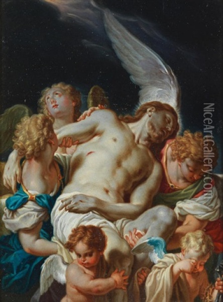 The Dead Christ Held By Angels Oil Painting - Francesco Trevisani