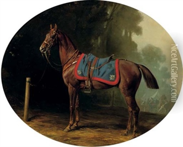A Military Horse Oil Painting - Konrad Freyberg
