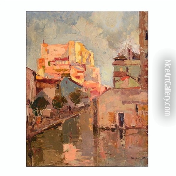 Impressionist Town Oil Painting - Rudolph Negely