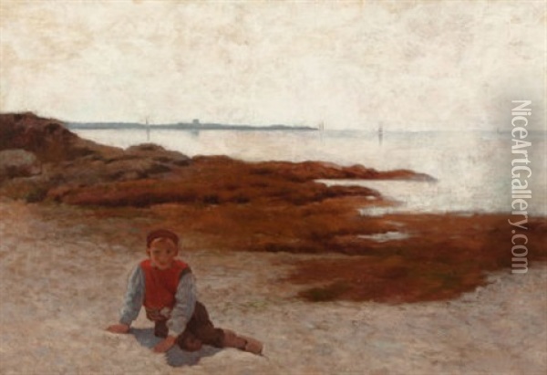 The Beach At Concarneau Oil Painting - Arthur Hoeber