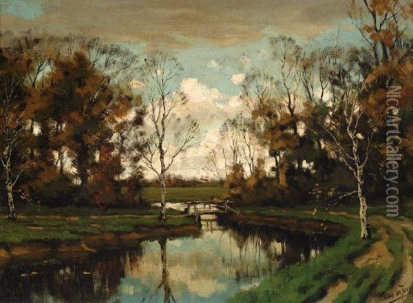 View Of A Lake Oil Painting - Tinus De Jong
