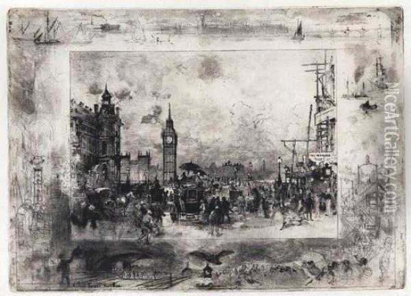 Westminster Bridge Oil Painting - Felix-Hilaire Buhot