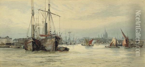 London Pool - St. Paul's From Cherry Garden Pier Below London Bridge Oil Painting - Hubert James Medlycott