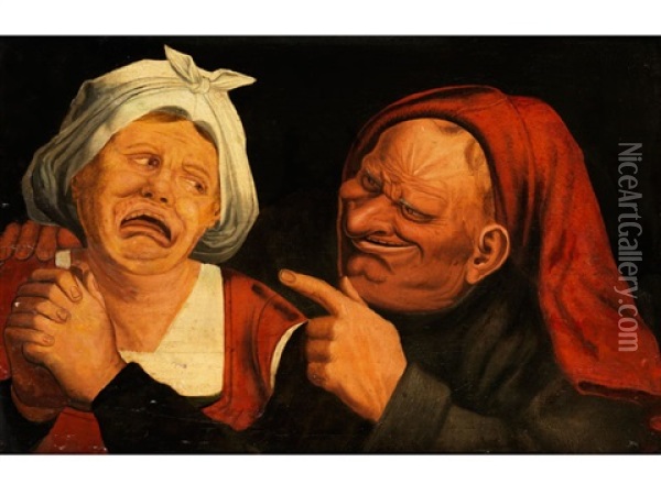 Alter Mann Verlacht Eine Weinende Frau Oil Painting - Quentin Massys the Elder