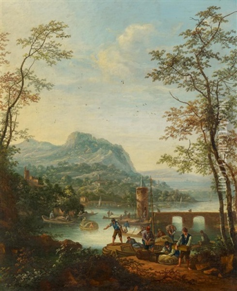 Flusslandschaft Mit Reisenden Oil Painting - Louis Chalon