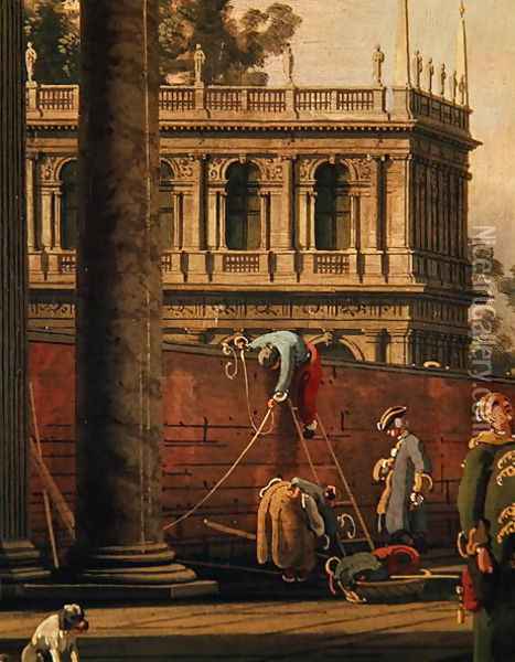 Capriccio of a man scaling a wall Oil Painting - (Giovanni Antonio Canal) Canaletto