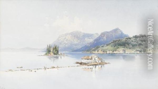 Kloster Vlacherna Und Die Insel Pontikonisi Bei Korfu Oil Painting - Angelos Giallina