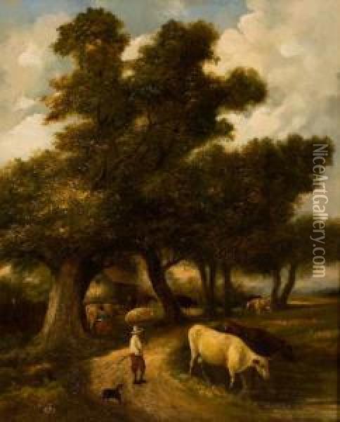 Bauern Und Kuhe Auf Einem Feldweg Oil Painting - John Berney Crome