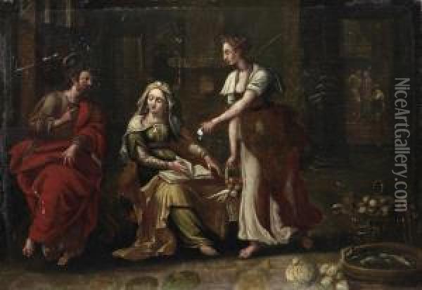 Christ In The Home Of Martha Oil Painting - Jacques De Stella