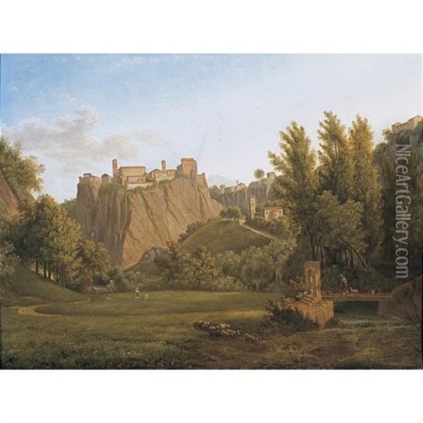 View Of The Waterfalls At Tivoli Oil Painting - Alexandre Hyacinthe Dunouy