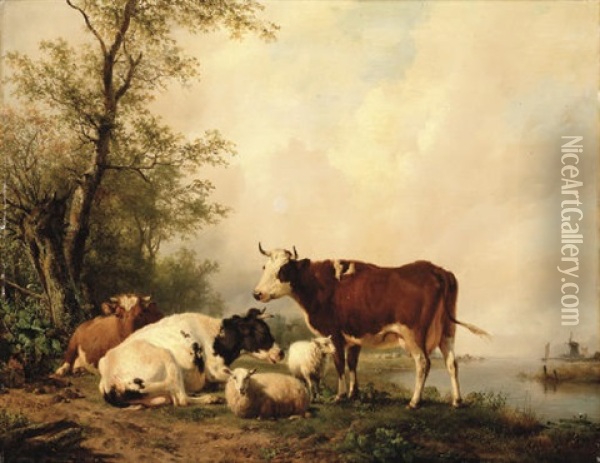 Cattle In A River Landscape Oil Painting - Hendrik van de Sande Bakhuyzen