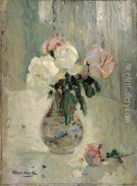 Roses In A Vase Oil Painting - Maurits Niekerk