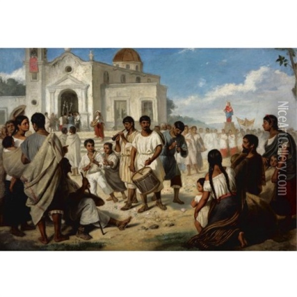 Procesion De La Virgen Oil Painting - Edouard Henri Theophile Pingret