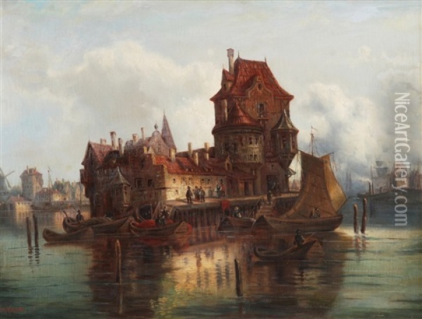 Holland's Port Oil Painting - Ludwig van Hoom