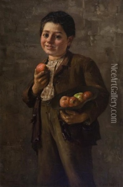 Boy With Apples Oil Painting - Charles Eugene Moss