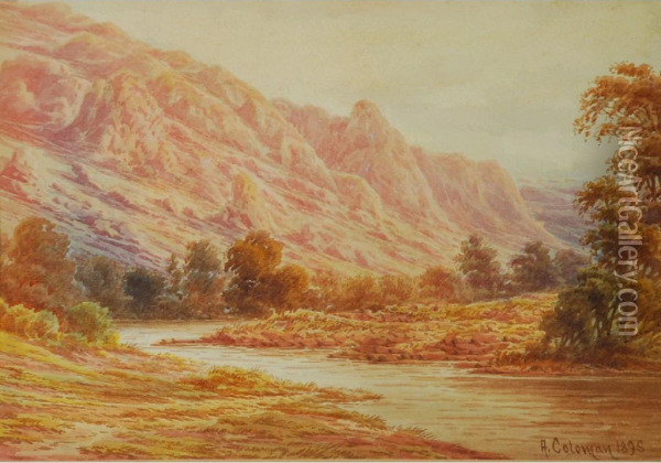 Upland Riverscape Oil Painting - A. Coleman