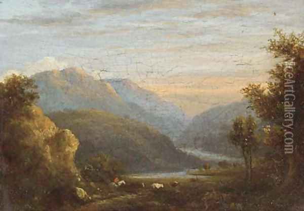 A loch landscape at dusk; and A river landscape at dusk Oil Painting - English School