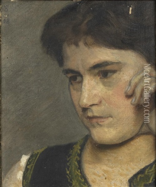 Portrat Einer Jungen Frau Oil Painting - Switbert Lobisser