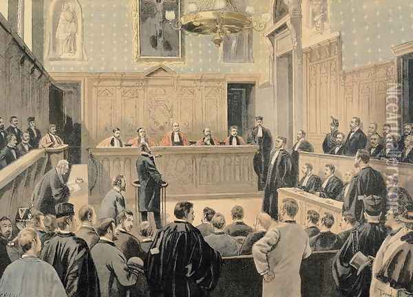 The Panama Trial, from Le Petit Journal, engraved by Fortune Louis Meaulle 1844-1901 2nd January 1898 Oil Painting - Oswaldo Tofani