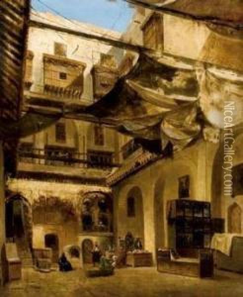 Bazar Indien Au Caire Oil Painting - Antoine Baptiste Petit