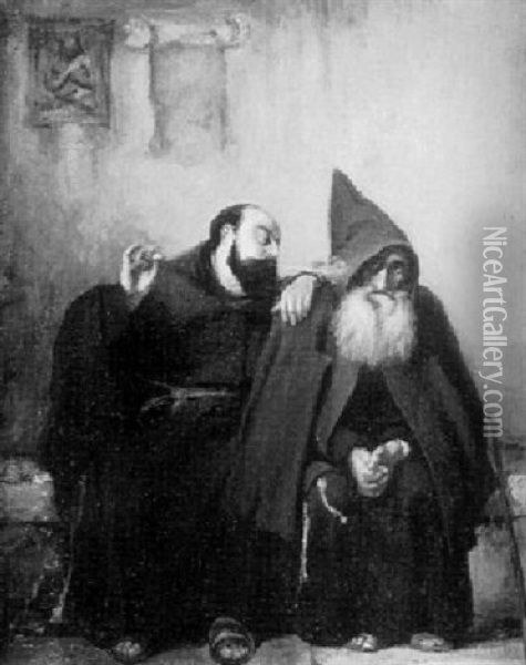 Zwei Musige Monche Aus Kaluga Oil Painting - Constantin Ernu