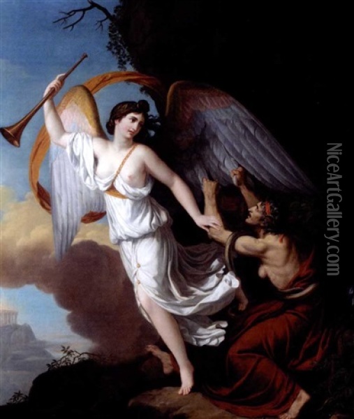 Envy Plucking The Wings Of Fame Oil Painting - Francois Guillaume Menageot