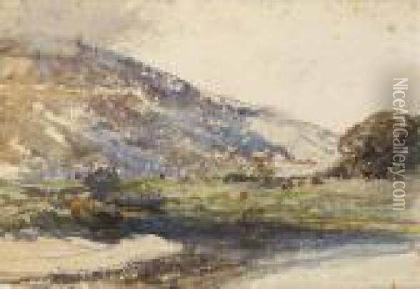 Hillside And Winding Stream Oil Painting - Nathaniel Hone