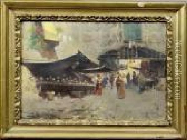 An Italian Market Scene Oil Painting - Oscar Ricciardi
