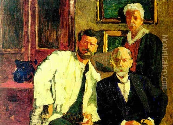 I Tre Amici: Beppe Ciardi, Pietro Fragiacomo E Vincenzo De Stefani Oil Painting - Vincenzo De Stefani