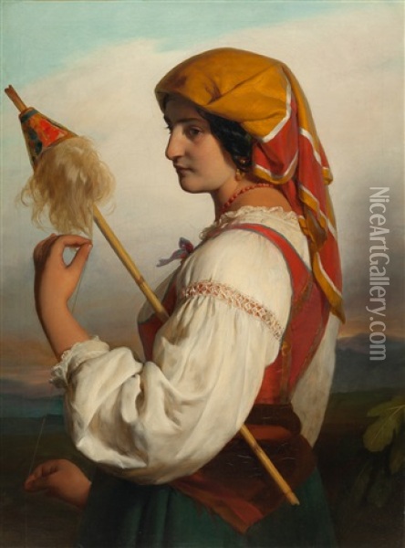 Italienerin Mit Spinnrocken Oil Painting - Friedrich von Amerling