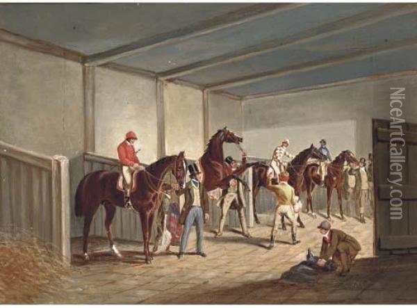 Raceshorses In A Stable Oil Painting - John Frederick Herring Snr